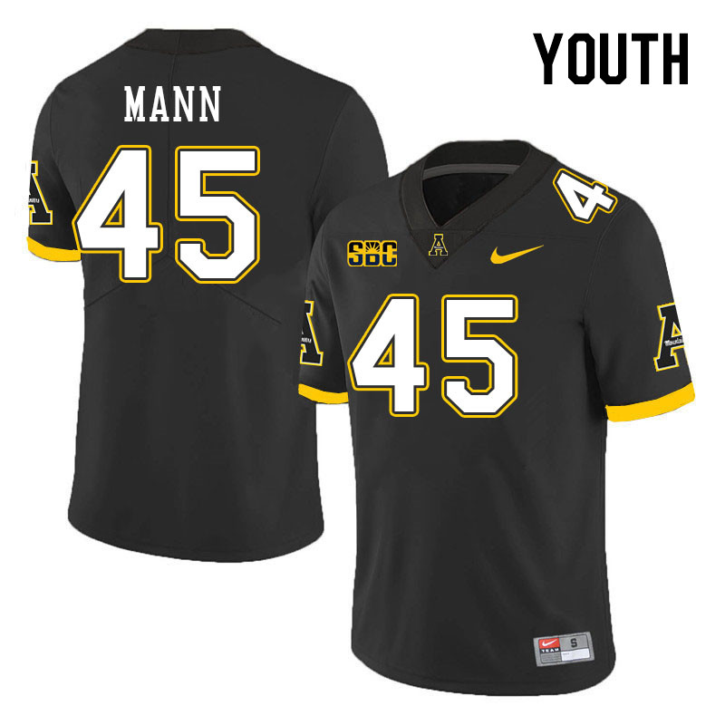 Youth #45 Jake Mann Appalachian State Mountaineers College Football Jerseys Stitched Sale-Black